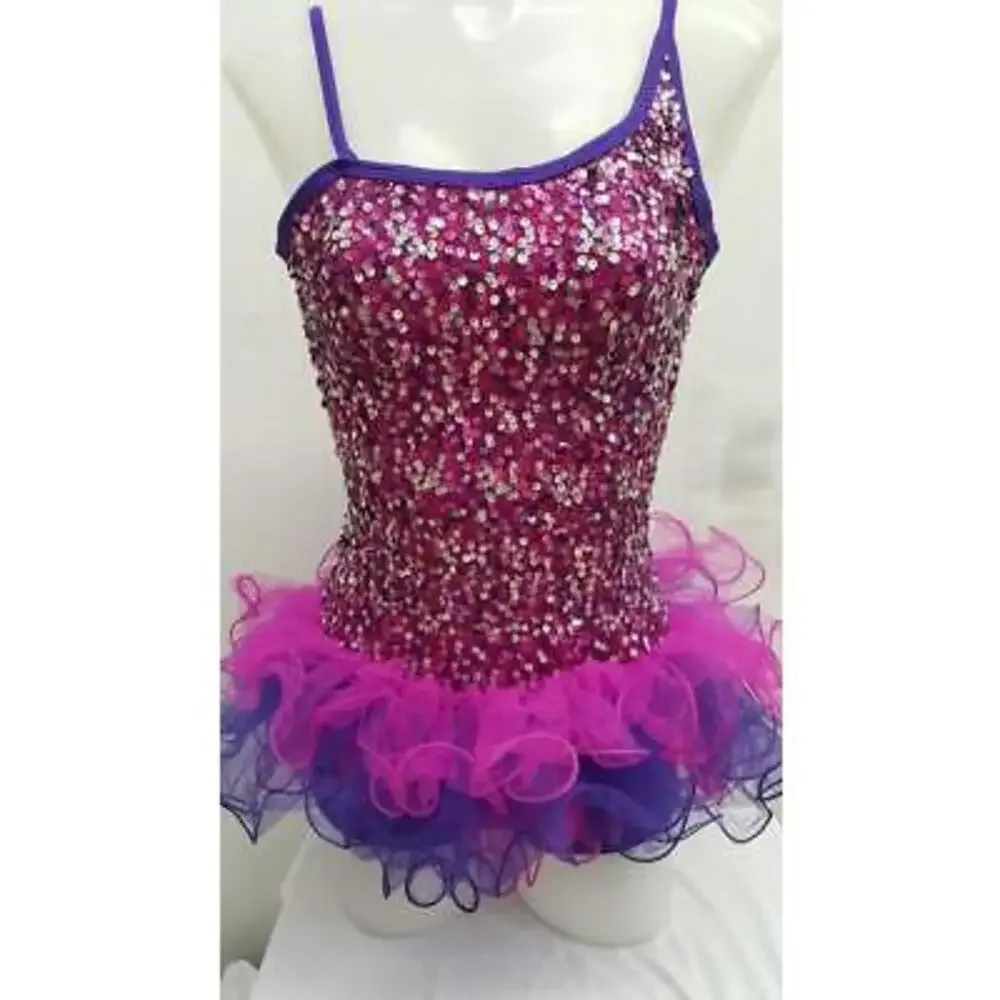 Pre-Owned Dance Costume Curtain Call E1062 Medium Child Pink Tutu Jazz Sequin